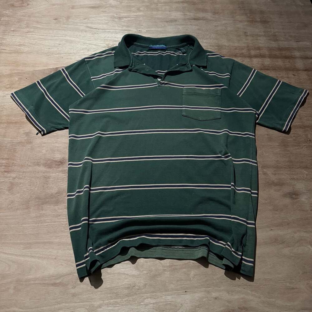 Vintage Y2K Claybrooke Striped Polo Shirt Green Pocket Preppy Skater
